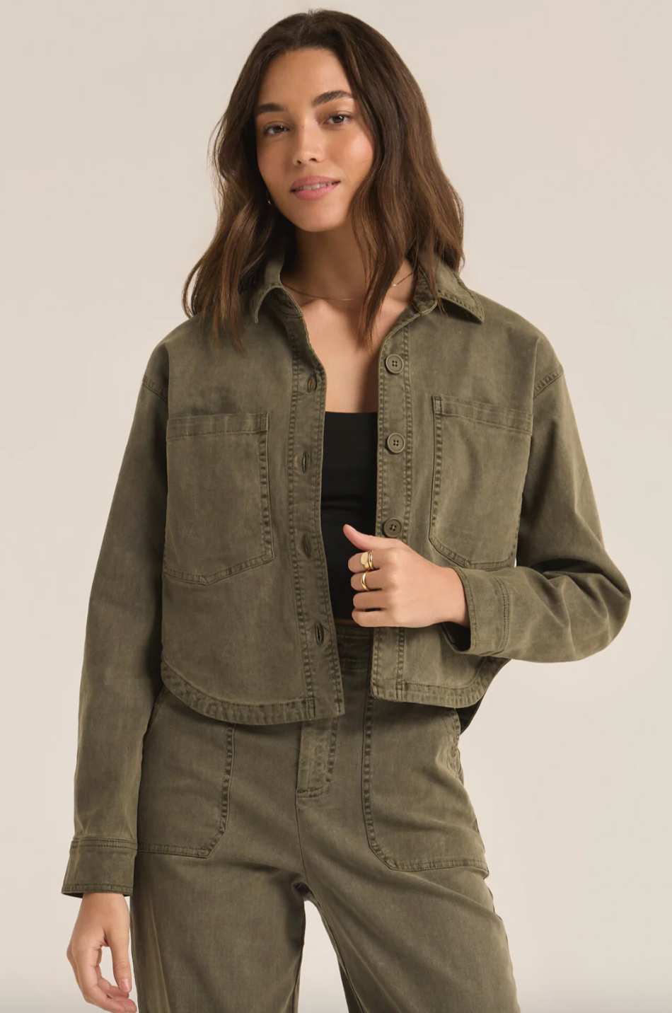 All Day Cropped Washed Jacket in Grape Leaf