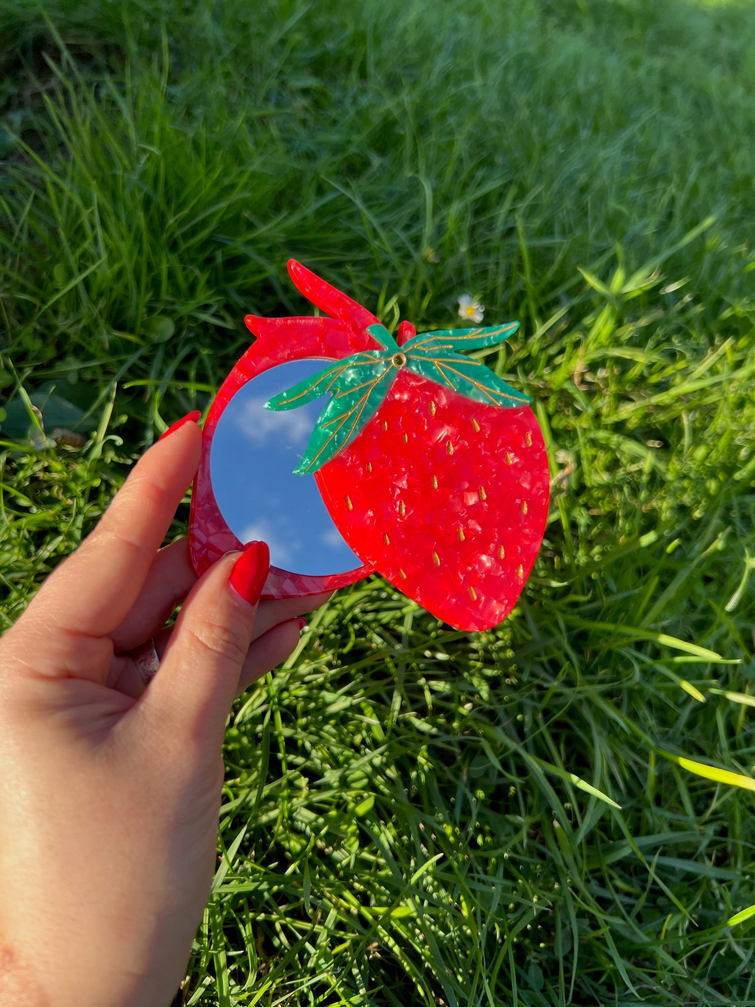 Hand-painted Strawberry Compact Mirror