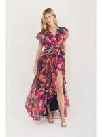 Load image into Gallery viewer, Zola Dress in Navy/Multi Watercolor Vivid Orchids
