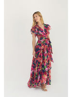 Load image into Gallery viewer, Zola Dress in Navy/Multi Watercolor Vivid Orchids
