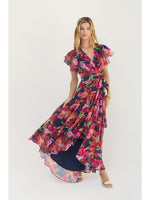 Load image into Gallery viewer, Zola Dress in Navy/Multi Watercolor Vivid Orchids
