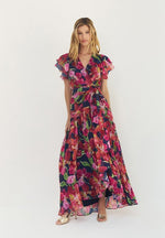 Load image into Gallery viewer, Zola Dress in Navy/Multi Watercolor Vivid Orchids
