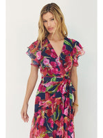 Load image into Gallery viewer, Zola Dress in Navy/Multi Watercolor Vivid Orchids
