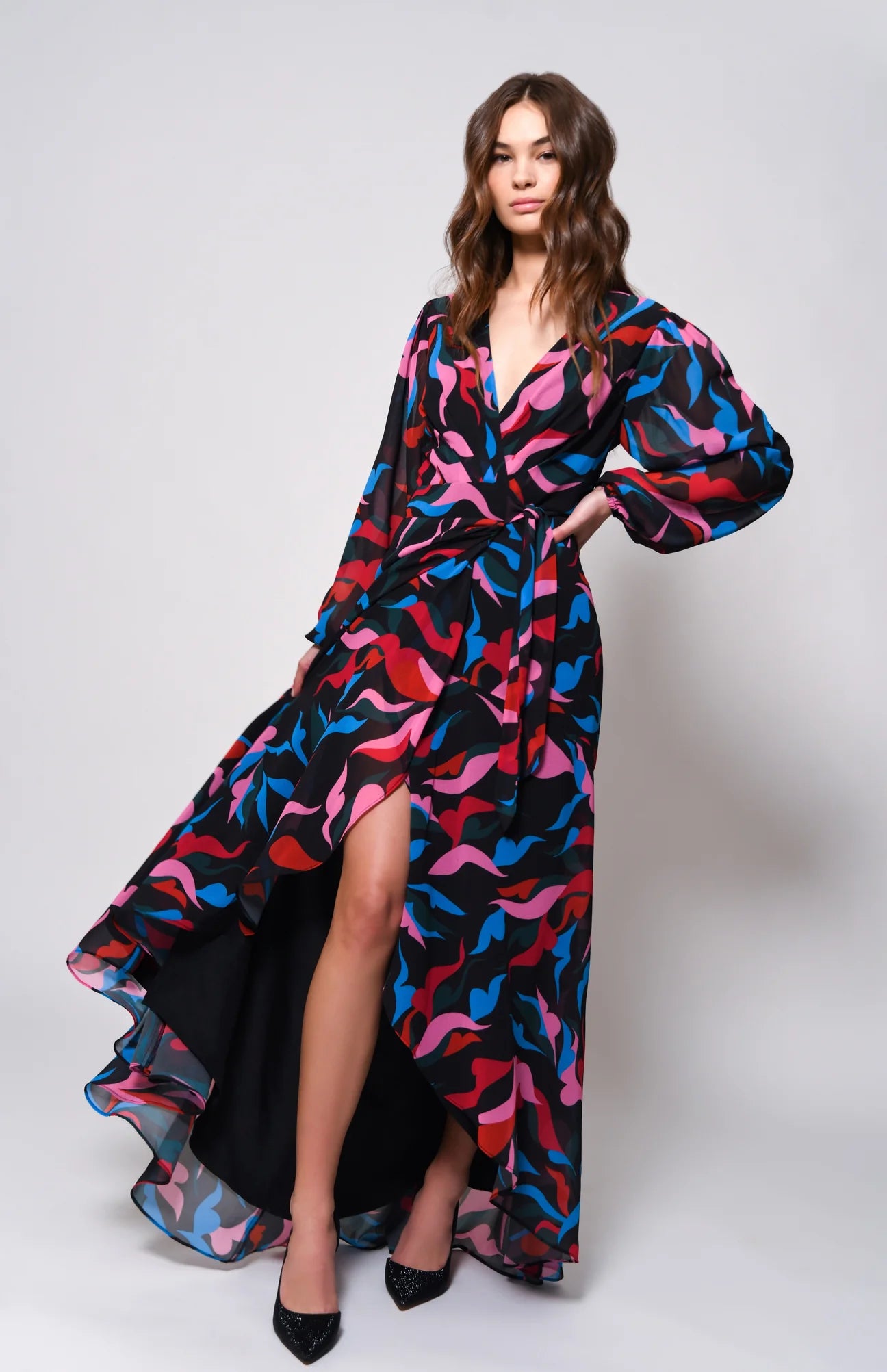 Bridge Maxi Dress in Multi Squiggle Leaves