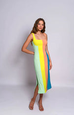 Load image into Gallery viewer, Hensley Color Block Midi Dress in Warm Tone
