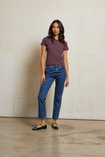Load image into Gallery viewer, Lisa Recycled Cotton Tee Vintage Fitted Crew in Plum
