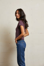 Load image into Gallery viewer, Lisa Recycled Cotton Tee Vintage Fitted Crew in Plum
