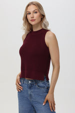 Load image into Gallery viewer, Demi High Crewneck Cotton Tank in Oxblood
