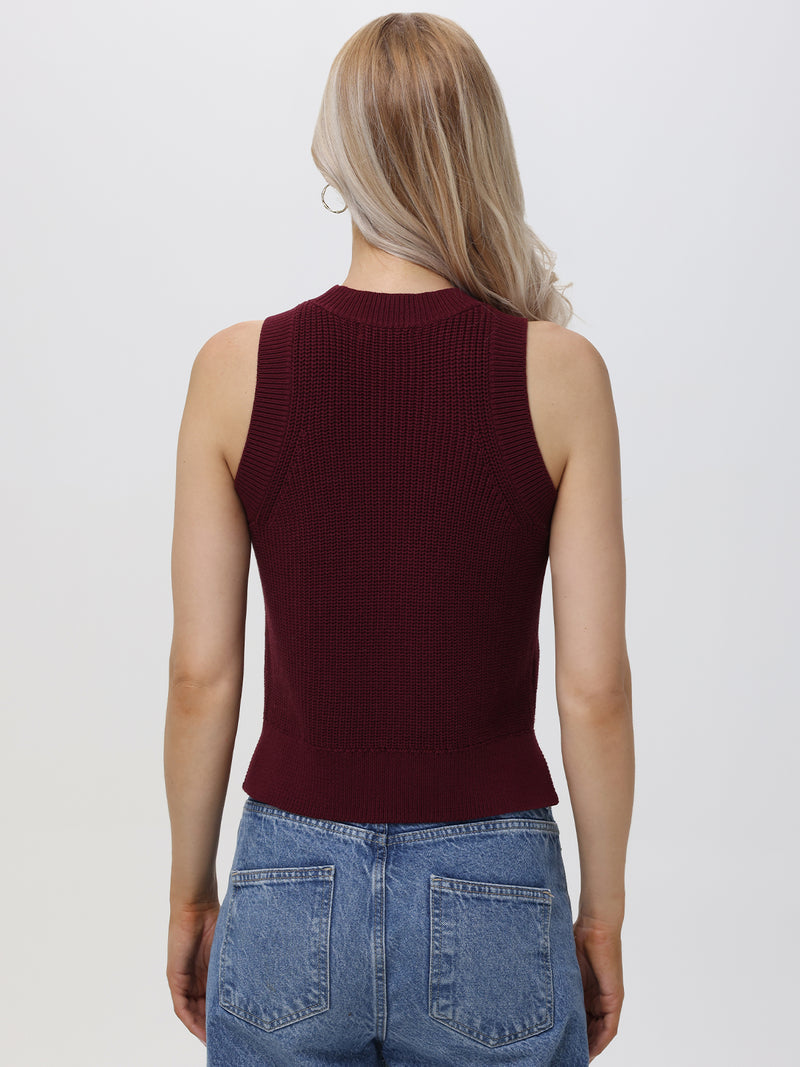 Demi High Crewneck Cotton Tank in Oxblood