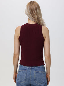 Demi High Crewneck Cotton Tank in Oxblood