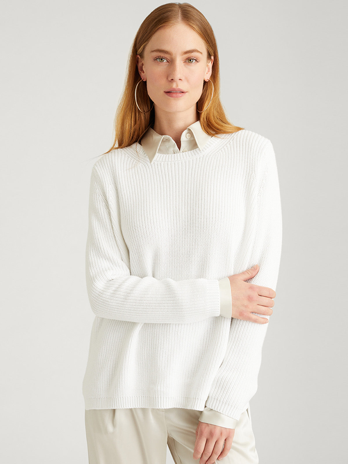 Emma Cotton Shaker Sweater in Chalk