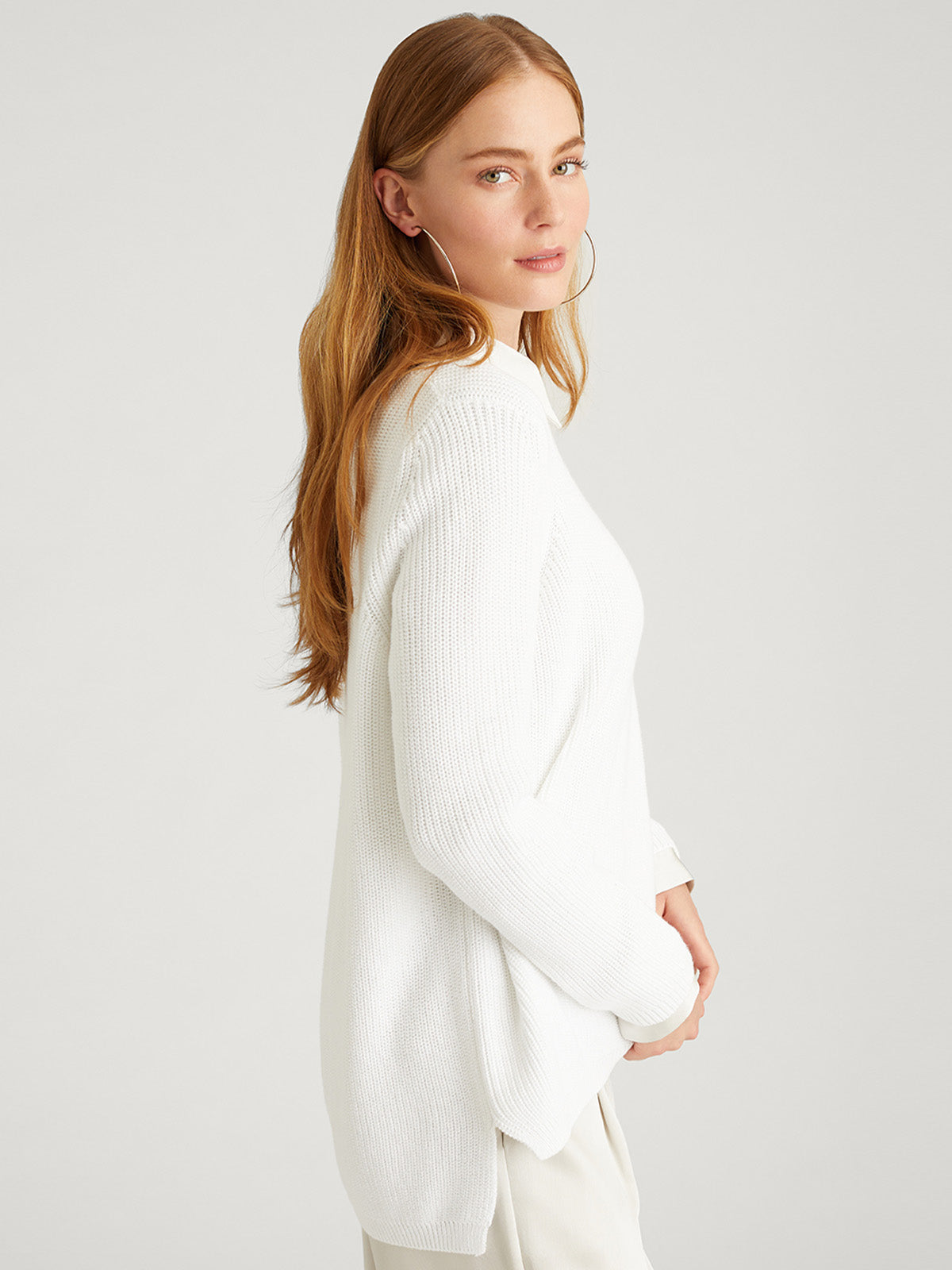 Emma Cotton Shaker Sweater in Chalk