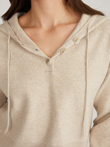 Cropped Henley Hoodie in Wheat