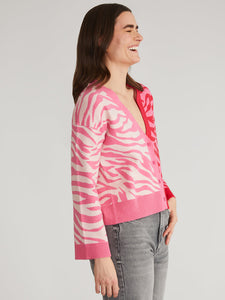 Nicole Colorblock Zebra Print Cardigan in Carmine Rose Multi