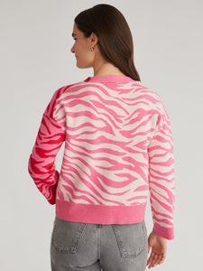 Nicole Colorblock Zebra Print Cardigan in Carmine Rose Multi