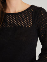 Load image into Gallery viewer, Puff Sleeve Mesh Pullover in Black
