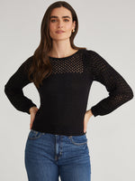 Load image into Gallery viewer, Puff Sleeve Mesh Pullover in Black
