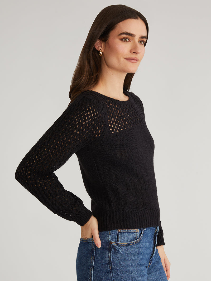 Puff Sleeve Mesh Pullover in Black