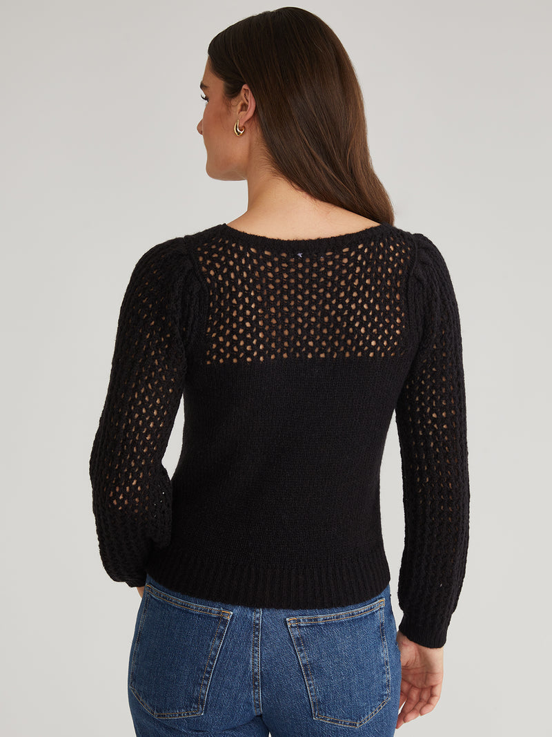 Puff Sleeve Mesh Pullover in Black