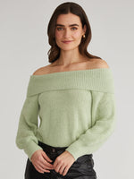 Load image into Gallery viewer, Marisa Relaxed Off Shoulder Sweater in Matcha
