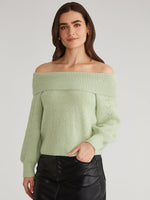 Load image into Gallery viewer, Marisa Relaxed Off Shoulder Sweater in Matcha
