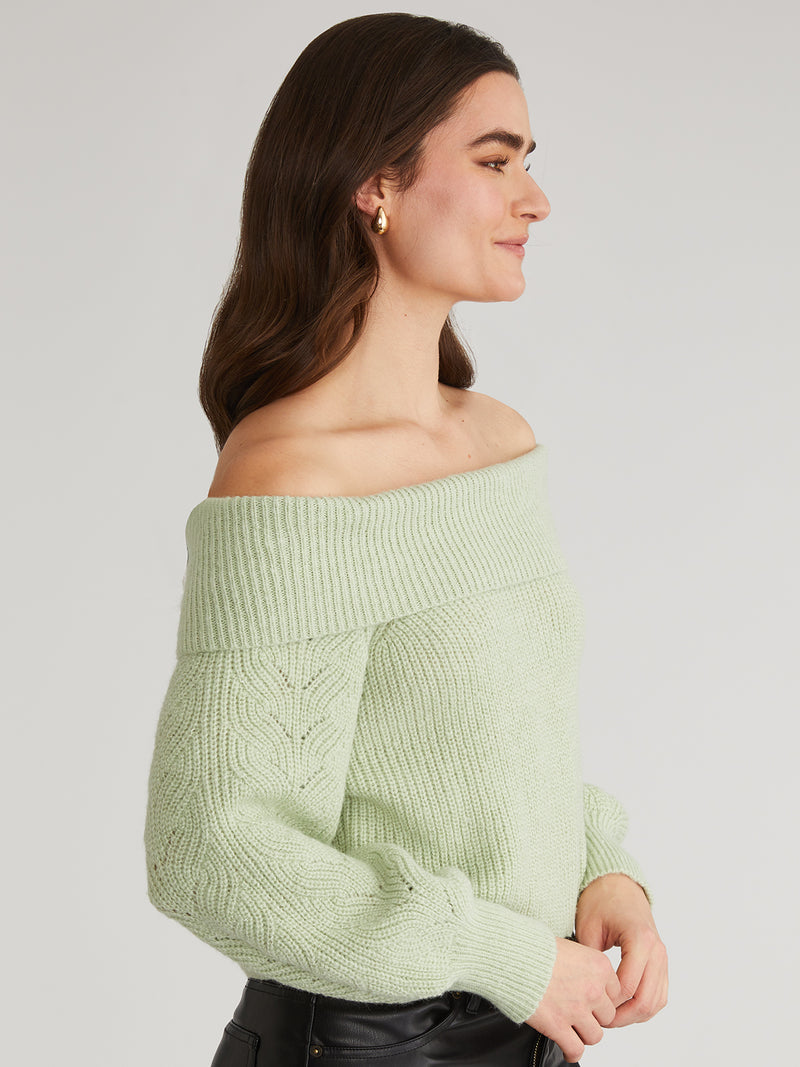 Marisa Relaxed Off Shoulder Sweater in Matcha