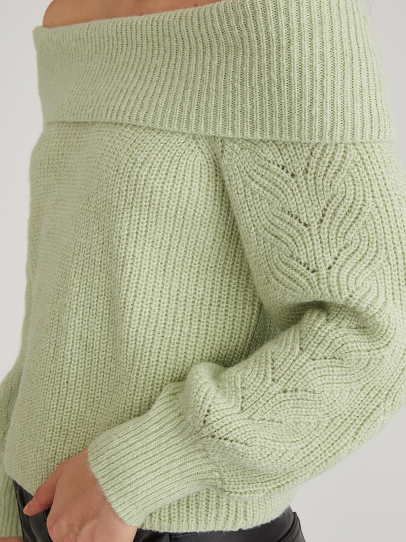 Marisa Relaxed Off Shoulder Sweater in Matcha