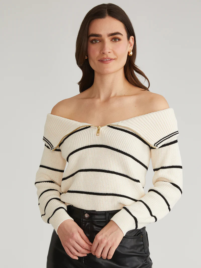 Off Shoulder Stripe Pullover in Sea Salt Multi