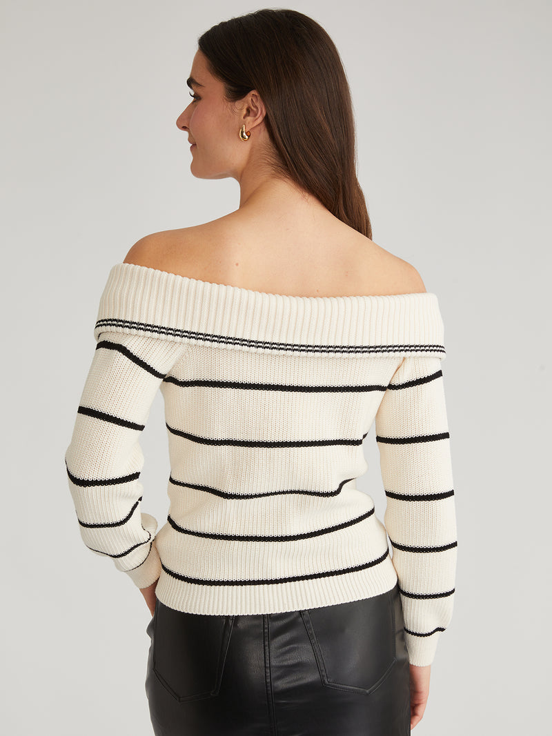 Off Shoulder Stripe Pullover in Sea Salt Multi