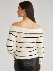 Off Shoulder Stripe Pullover in Sea Salt Multi