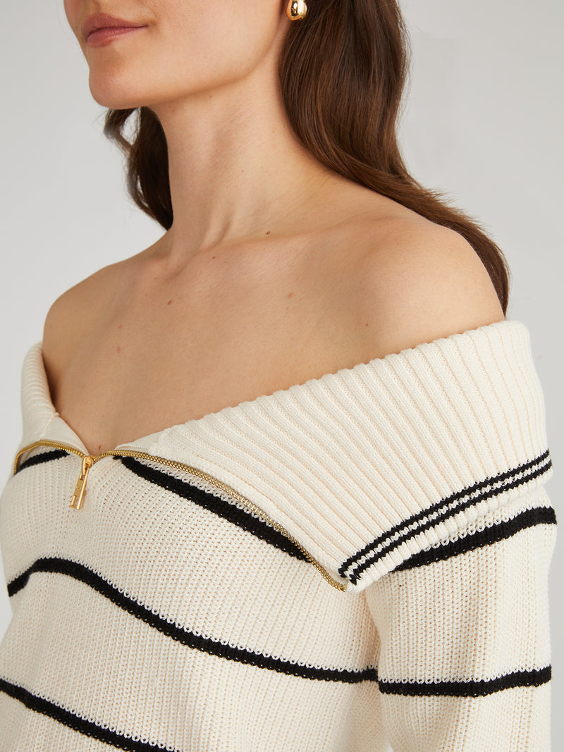 Off Shoulder Stripe Pullover in Sea Salt Multi