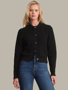Palmer Crewneck Cotton Cardigan in Black