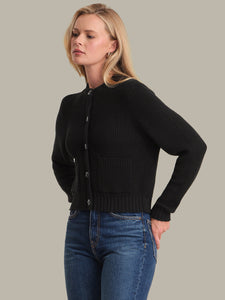 Palmer Crewneck Cotton Cardigan in Black