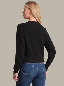 Palmer Crewneck Cotton Cardigan in Black