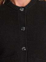 Load image into Gallery viewer, Palmer Crewneck Cotton Cardigan in Black

