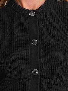 Palmer Crewneck Cotton Cardigan in Black