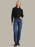 Load image into Gallery viewer, Palmer Crewneck Cotton Cardigan in Black
