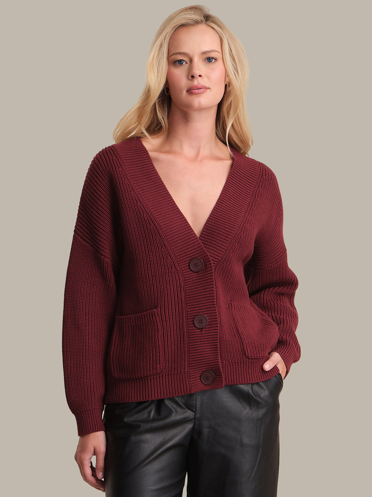 Celeste Button Down Cotton Cardigan in Oxblood