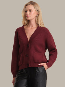 Celeste Button Down Cotton Cardigan in Oxblood