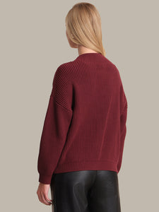 Celeste Button Down Cotton Cardigan in Oxblood