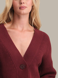 Celeste Button Down Cotton Cardigan in Oxblood