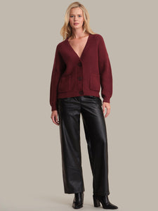 Celeste Button Down Cotton Cardigan in Oxblood