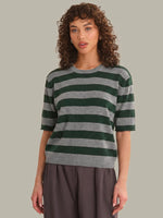 Load image into Gallery viewer, Colette Crew Neck Boxy Tee in Heather Grey/Bottle Green
