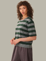 Load image into Gallery viewer, Colette Crew Neck Boxy Tee in Heather Grey/Bottle Green
