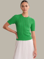 Load image into Gallery viewer, Harper Pointelle Puff Sleeve Pullover in Kelly Green
