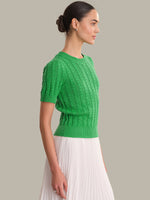 Load image into Gallery viewer, Harper Pointelle Puff Sleeve Pullover in Kelly Green

