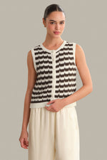 Load image into Gallery viewer, Isla Striped Button Front Vest in Chalk/Brown
