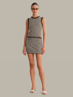 Load image into Gallery viewer, Gabriella Teddy Stripe Mini Skirt in Shaved Chocolate Combo
