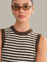 Load image into Gallery viewer, Alessia Teddy Stripe Crew Neck Tank in Shaved Chocolate Combo
