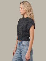 Load image into Gallery viewer, Greer Short Sleeve Dolman Sweater in Marled Black
